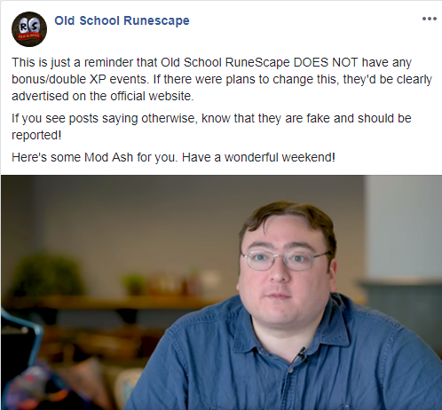 Jagex not about to start holding double XP weekends in OSRS