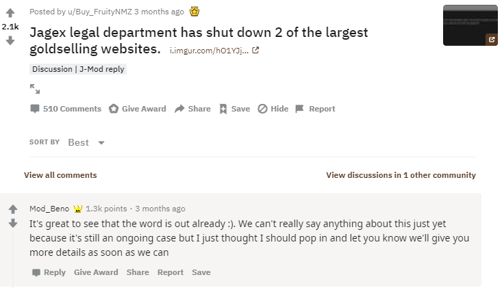 Jagex mod comments on reddit about Bogla and Arcus gold being closed. You wont be buying or selling Runescape gold or accounts there.