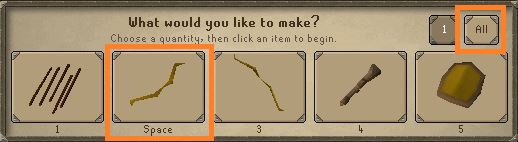 OSRS Carve Oak Shortbow Menu