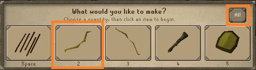 OSRS Carve Willow Shortbow Menu