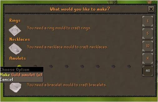 OSRS ring interface Crafting Jewellery