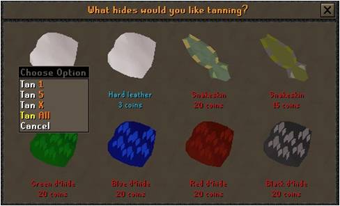 OSRS tan interface Tanning Cowhide
