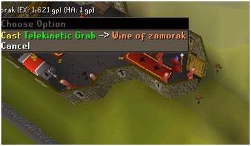 inside chaos temple casting telekinetic grab to Collect Wines of Zamorak